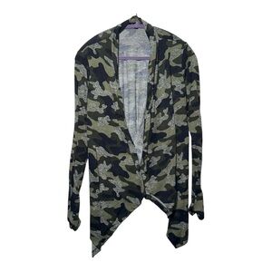 EUC BOBEAU Vibrant Green‎ Camouflage Open-Front Cardigan - large